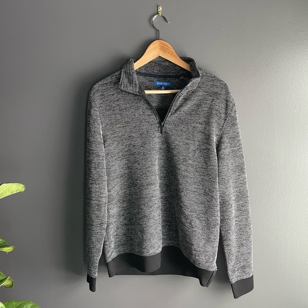 Vince Camuto Quarter Zip Black and White Performance Pullover - Picture 3 of 6